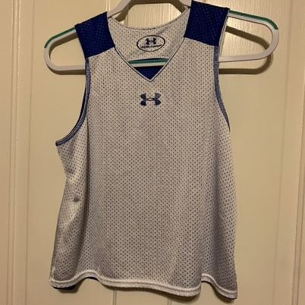 Under Armour Size Youth Large Blue/White Reversible Mesh Sleeveless Jersey